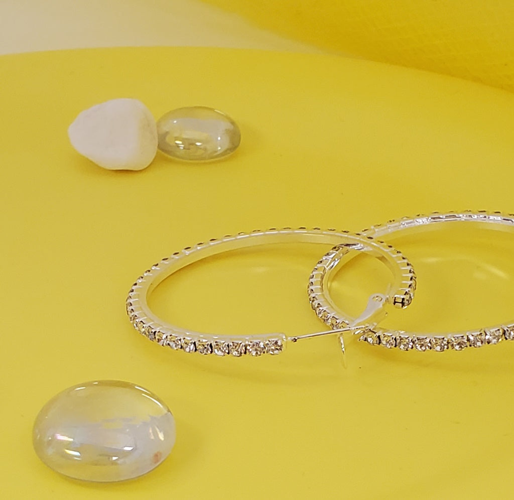AY0015 40mm Rhinestone Hoop Earrings (Pierced)