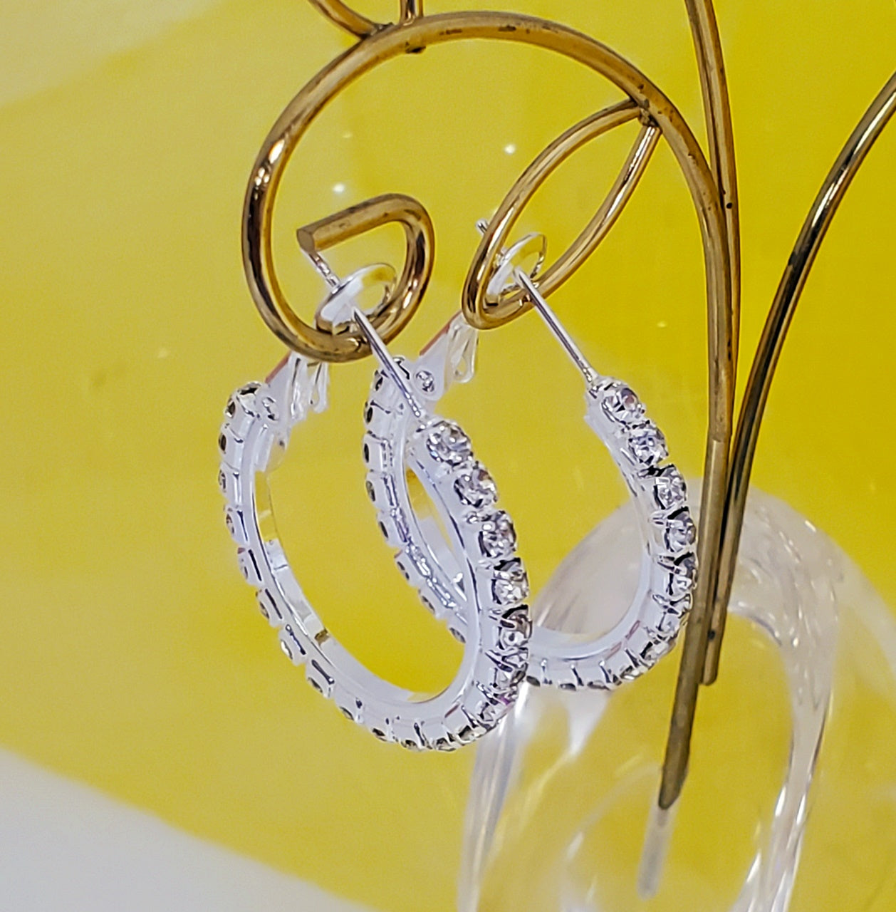 AY0364 20mm Rhinestone Hoop Earrings (Pierced) – Designed for Young Dancers