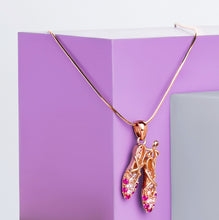 Load image into Gallery viewer, BN0003 Ballet Shoes Necklace Rose Gold Plated with Lilac Jewerly Box