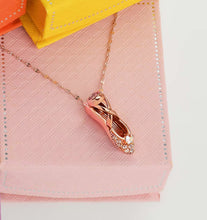 Load image into Gallery viewer, BN0004 Ballet Shoes Necklace Rose Gold Plated with Pink Jewelry Box
