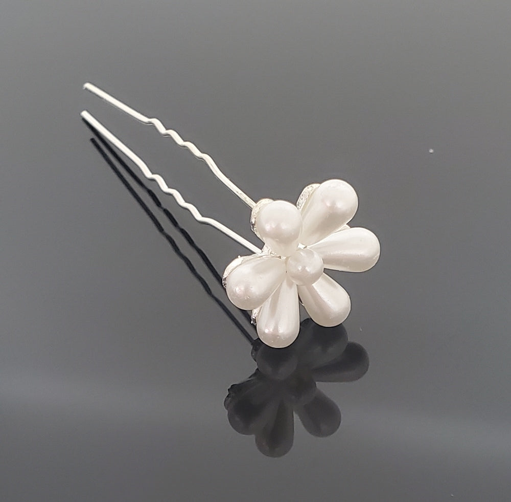 HP0102 Pearl Flower Hair Pin - Price for 5 pcs with Jewelry Box