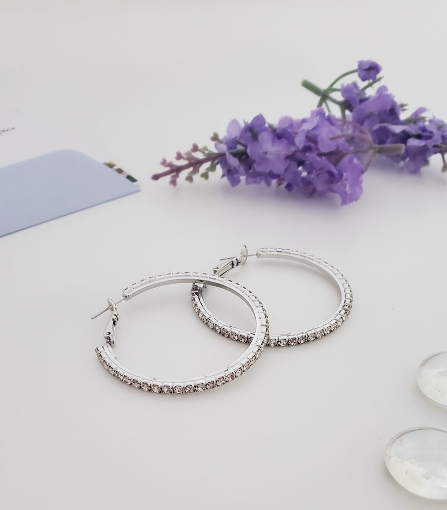 AY0015 40mm Rhinestone Pierced Hoop Earrings by FH2