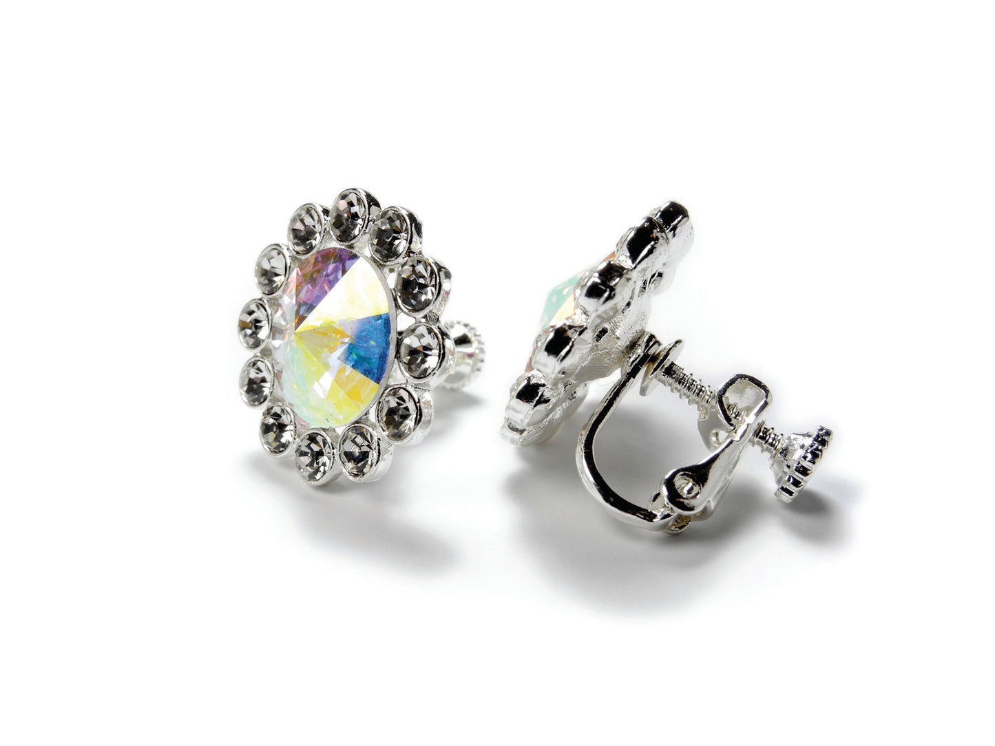 AZ0049-3 19mm Swarovski AB Flower Stud Earrings Clip-On by FH2