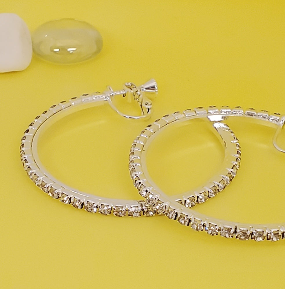 AY0015-1  40mm Rhinestone Hoop Earrings (Clip-ons)
