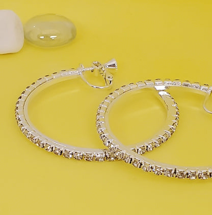 AY0015-1  40mm Rhinestone Hoop Earrings (Clip-ons)