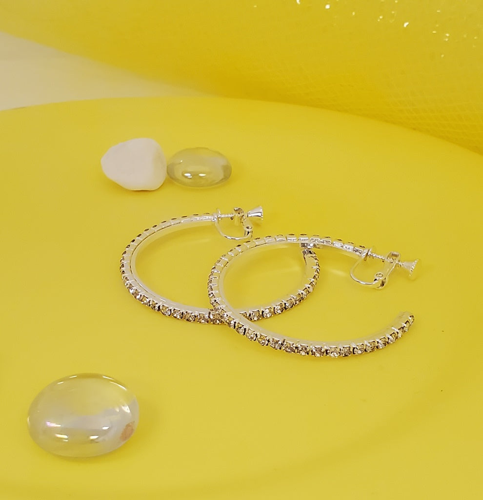 AY0015-1  40mm Rhinestone Hoop Earrings (Clip-ons)