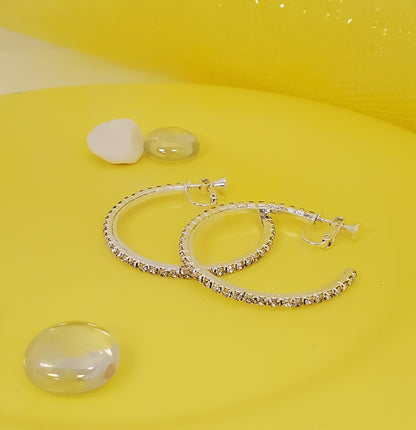 AY0015-1  40mm Rhinestone Hoop Earrings (Clip-ons)
