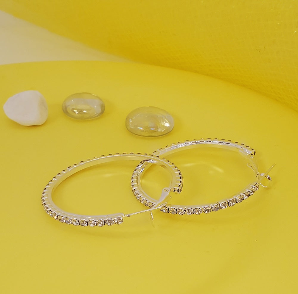 AY0015 40mm Rhinestone Hoop Earrings (Pierced)