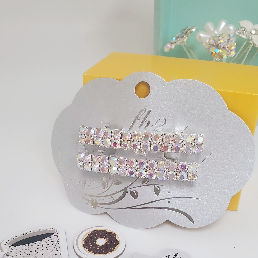 AY0021     2-Row AB Rhinstone Barrette (Pack of 2)