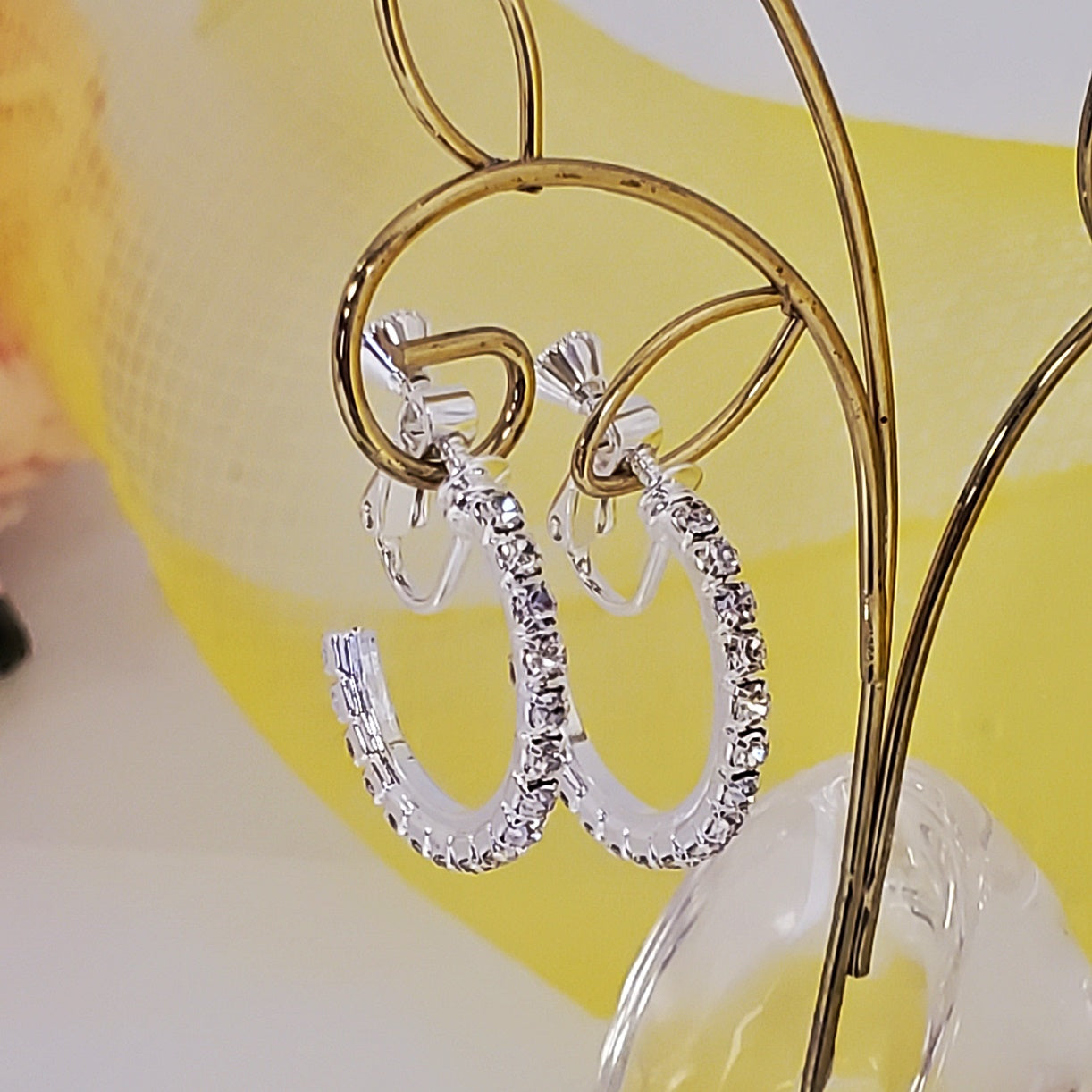 AY0364-1 20mm Rhinestone Hoop Earrings (Clip-ons) – Designed for Young Dancers