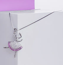 Load image into Gallery viewer, BN0001 Ballerina Necklace Rhodium Plated with Orange Jewerly Box
