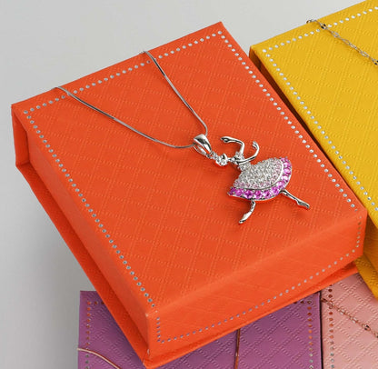 BN0001 Ballerina Necklace Rhodium Plated with Orange Jewerly Box