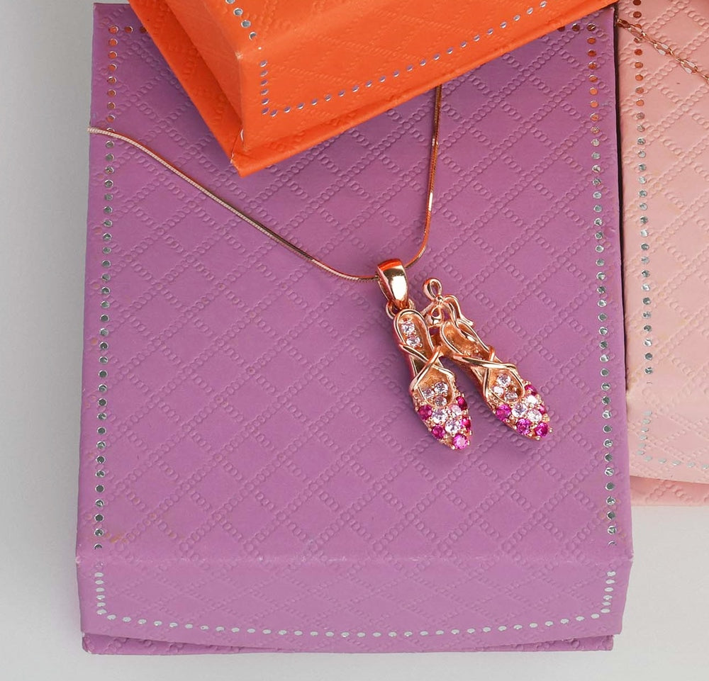 BN0003 Ballet Shoes Necklace Rose Gold Plated with Lilac Jewerly Box