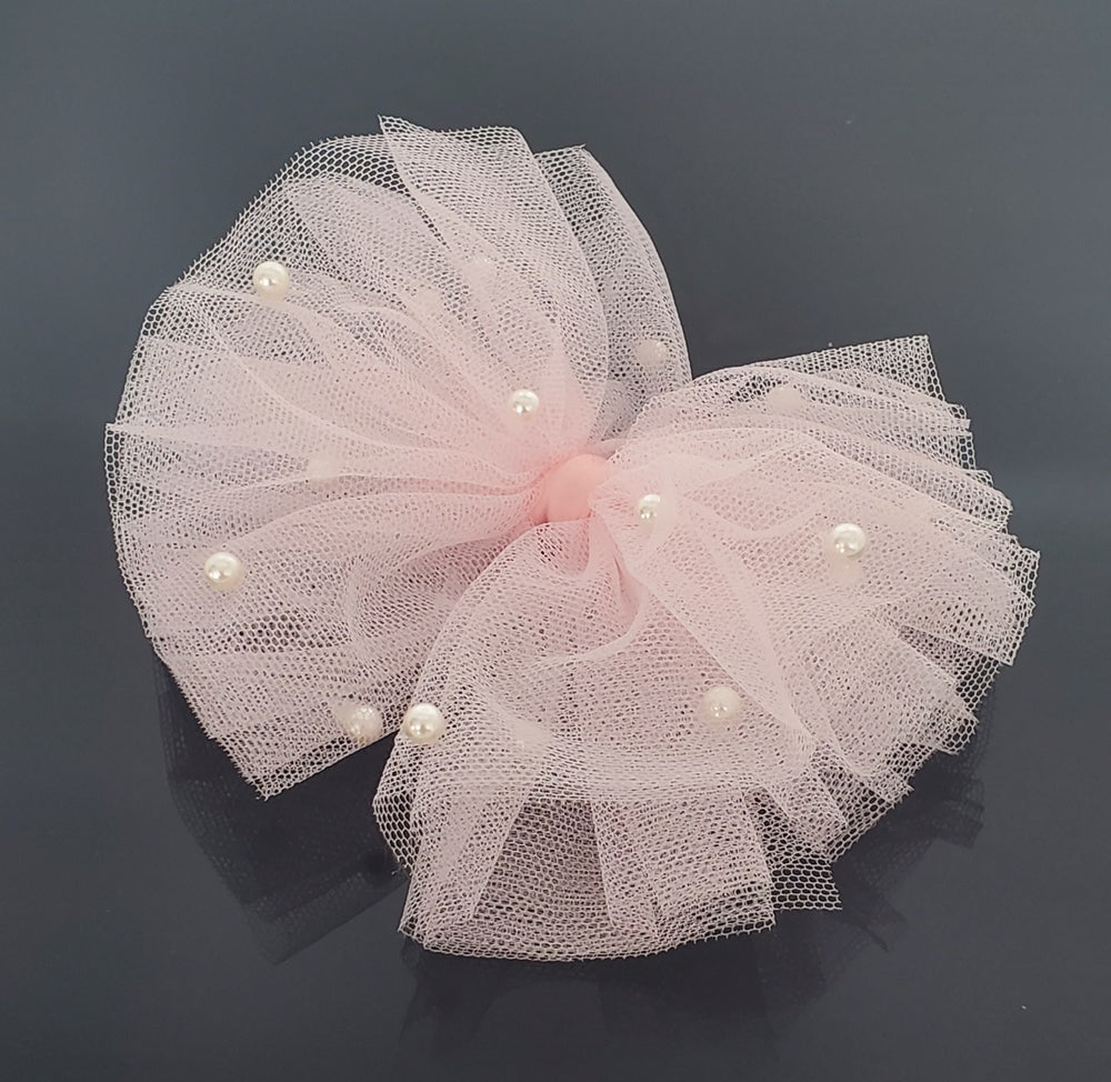 HC0004 Pastel Hair Bow with Pearls - Pink