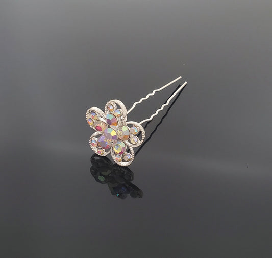 HP0101 AB Flower Hair Pin - Pack of 5 with Purple Organza Bag
