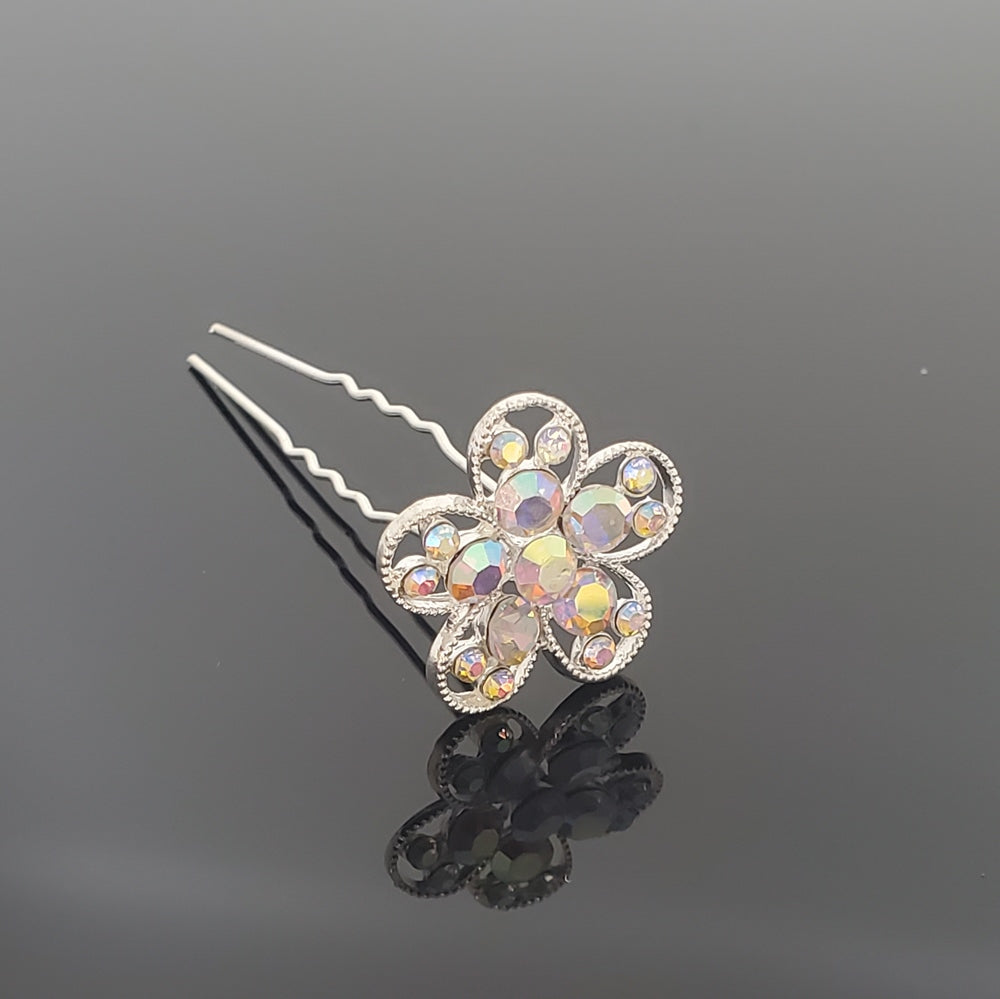 HP0101 AB Flower Hair Pin - Price for 5 pcs with Jewelry Box