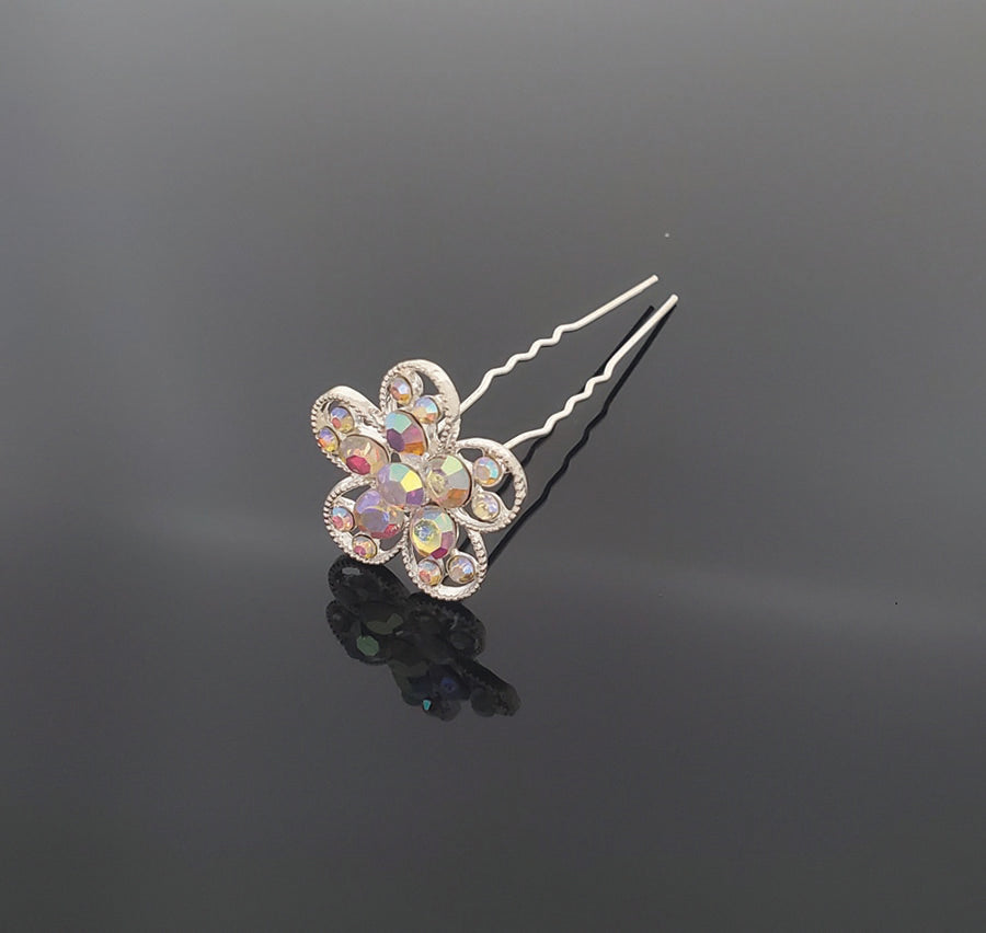 HP0101 AB Flower Hair Pin - Price for 5 pcs with Jewelry Box