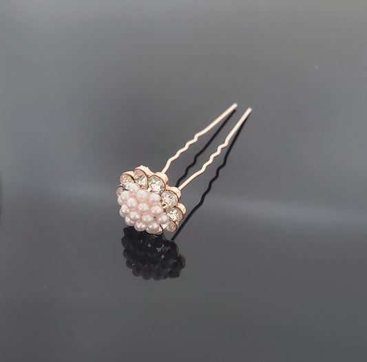 HP0103 Pearl & Crystal Hair Pin - Rose Gold - Pack of 5 with Organza Bag