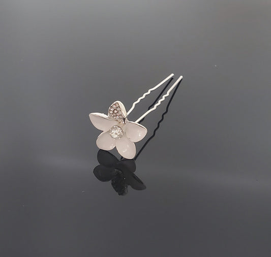 HP0104 White Flower Hair Pin - Pack of 5 with Organza Bag