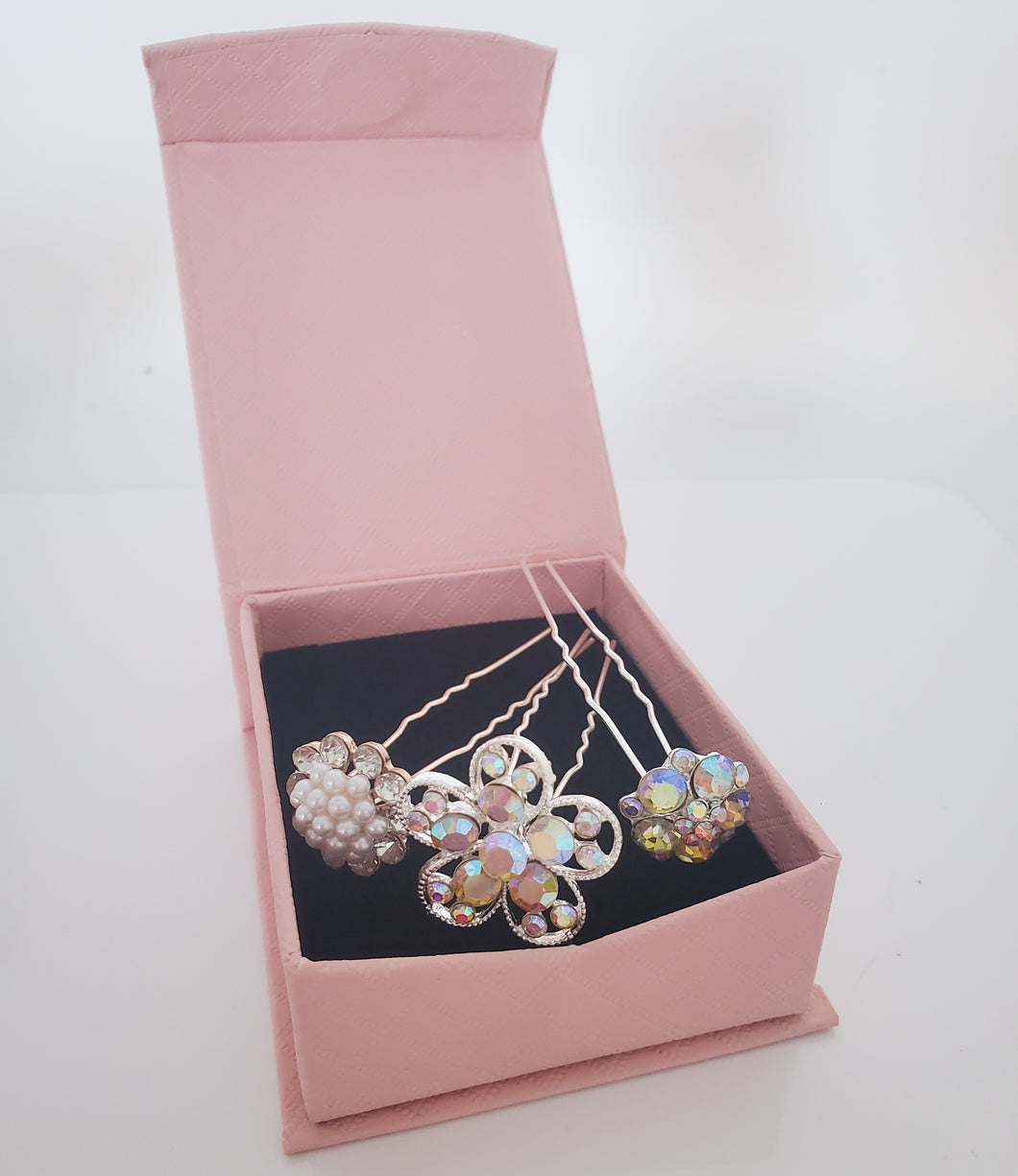 Rhinestone Hair Pins with Pink Gift Box