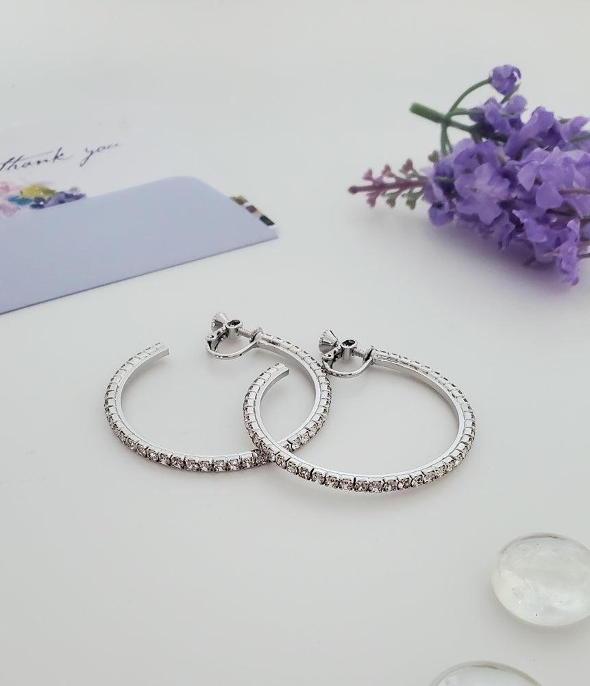 AY0015-1 40mm Rhinestone Clip-On Hoop Earrings by FH2