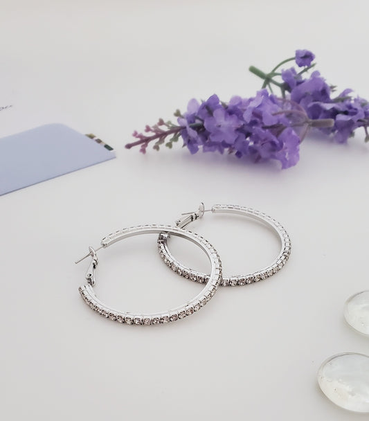 AY0015 40mm Rhinestone Pierced Hoop Earrings by FH2