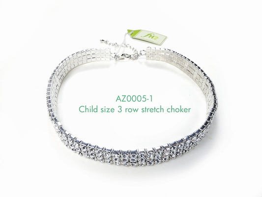 AZ0005-1 3 Row Crystal Stretch Choker (Child size)