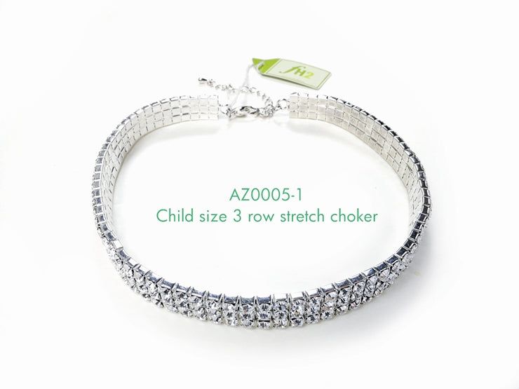 AZ0005-1 3 Row Crystal Stretch Choker (Child size)