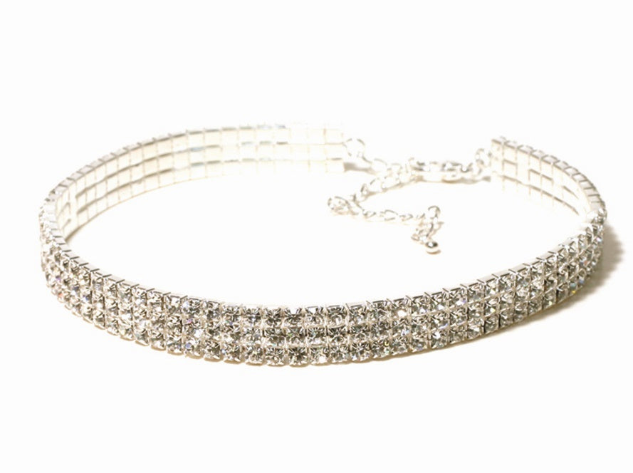 AZ0005  3 Row Crystal Stretch Choker (Adult size)