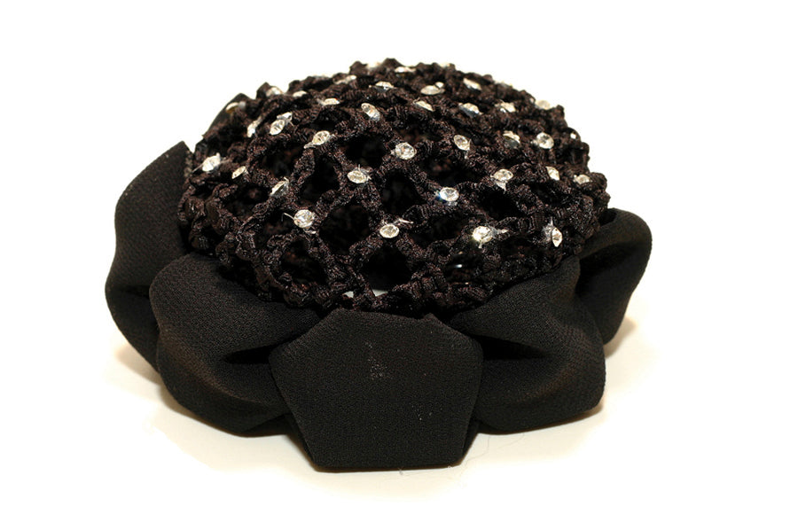 AZ0033-2 Black Bun Cover with Rhinestones and Clip