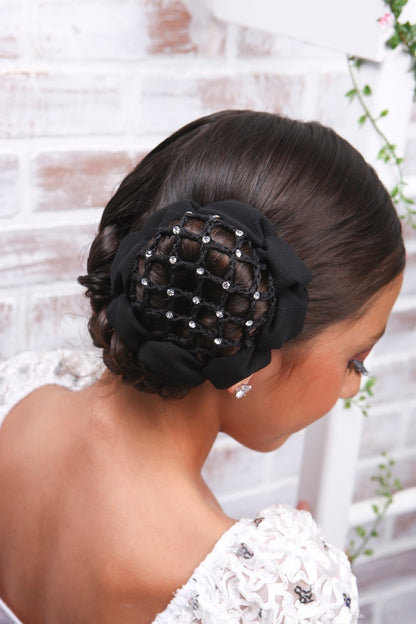 AZ0033-2 Black Bun Cover with Rhinestones and Clip