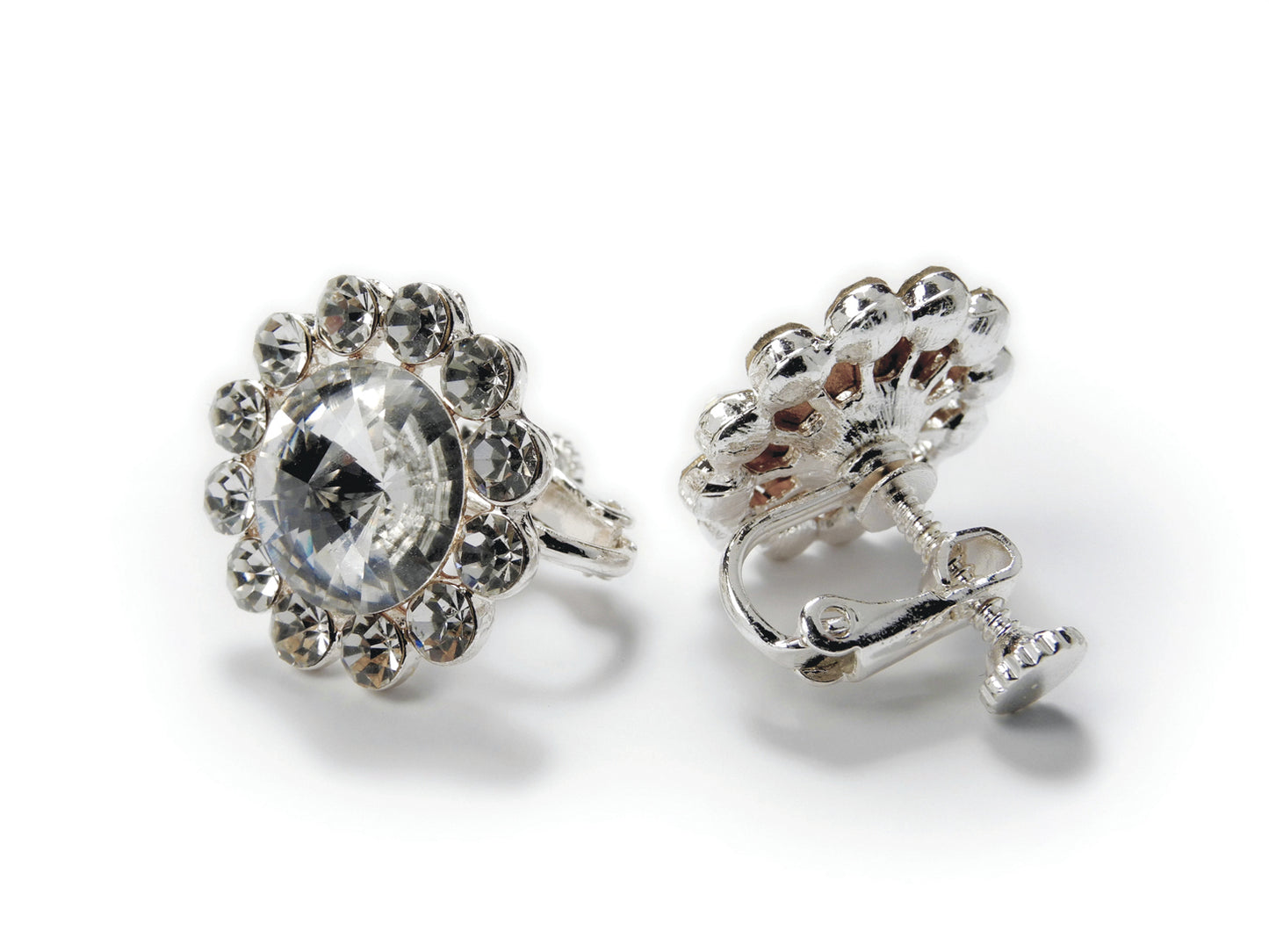 AZ0049-2 19mm Crystal Flower Clip-On Earrings by FH2