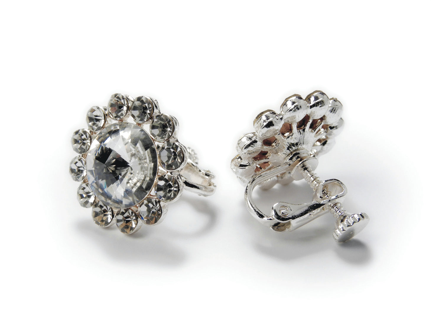 AZ0049-2 19mm Crystal Flower Clip-On Earrings by FH2