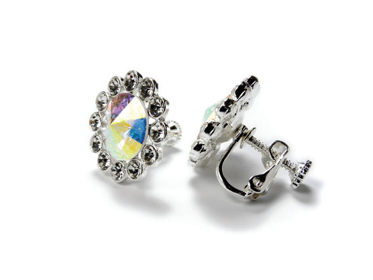 AZ0049-3 19mm Swarovski AB Flower Stud Earrings Clip-On by FH2