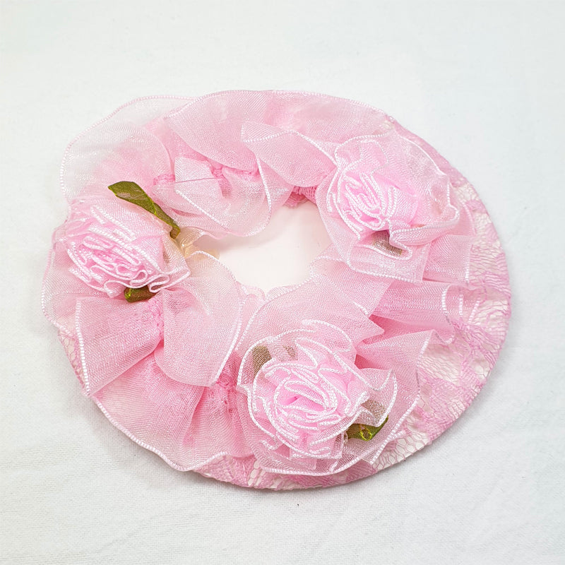 BC0051 Pink Lace Bun Cover with Rose