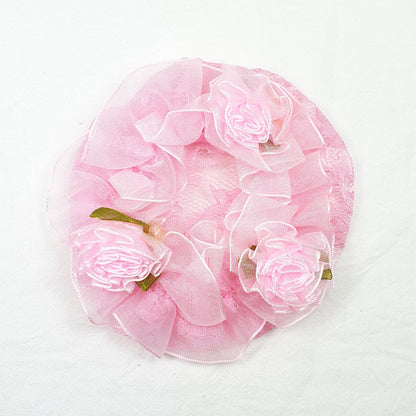 BC0051 Pink Lace Bun Cover with Rose