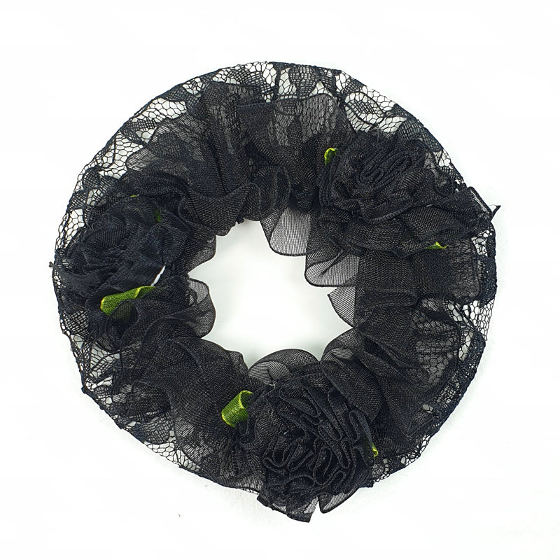 BC0053 Black Lace Bun Cover with Rose
