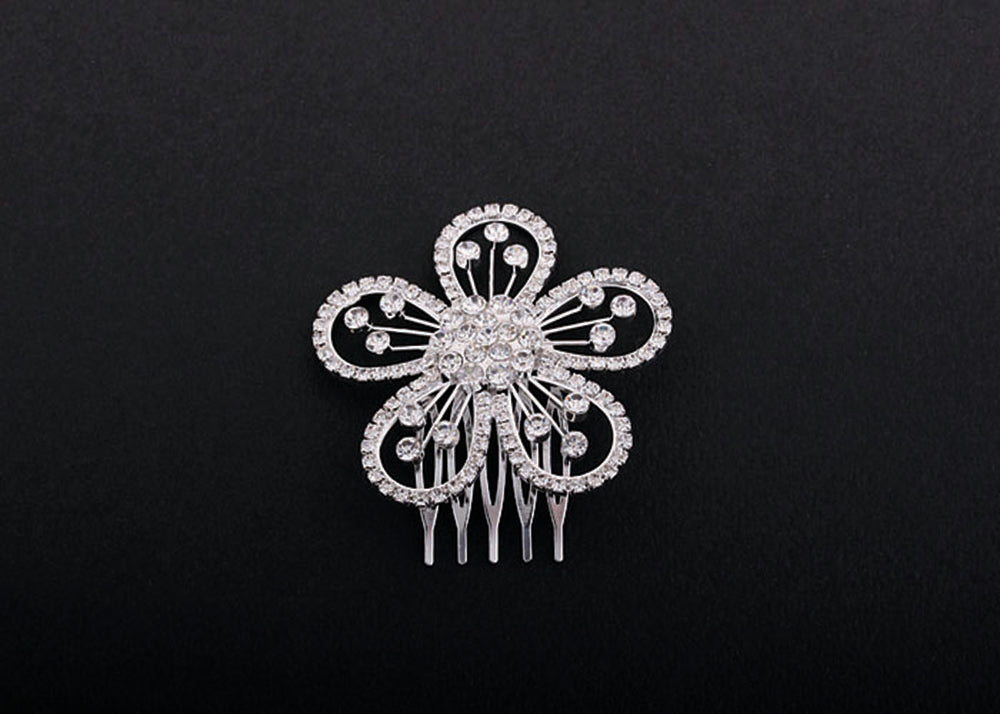 CO0060 5-Petal Flower Rhinestone Hair Comb