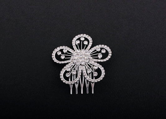 CO0060 5-Petal Flower Rhinestone Hair Comb