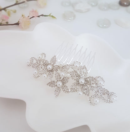 CO0306 Rhinestone & Pearls Hair Comb