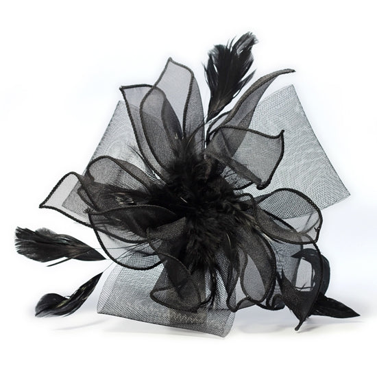 FC0302 Floral Black Feather Hair Fascinator
