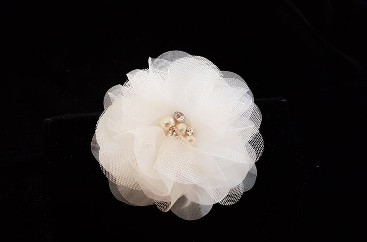 FC0408 White Hair Fascinator with Pearls and Rhinestones