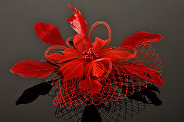 FC0502 Feather Hair Corsage Red