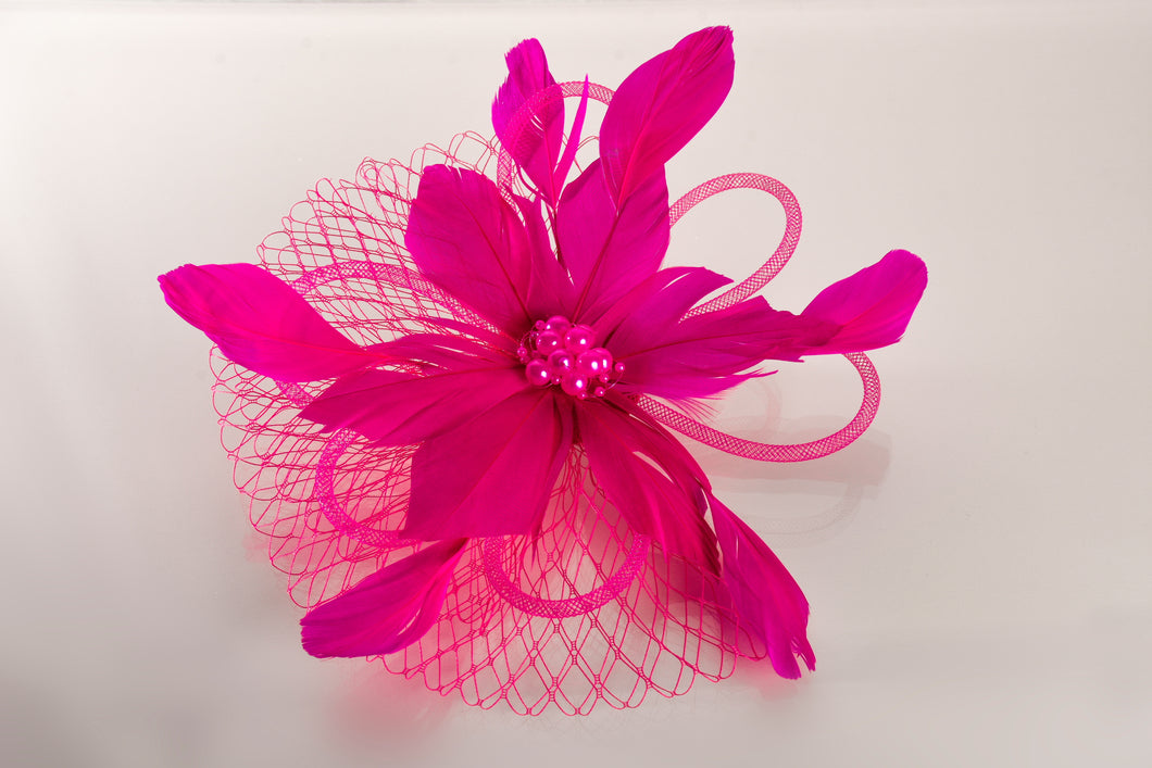 FC0503 Feather Hair Corsage Hot Pink