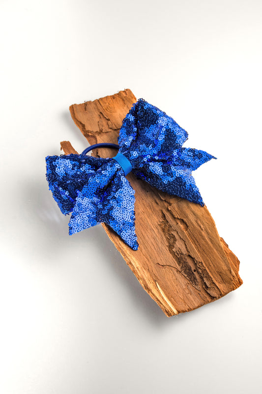 PT0083 RoyalBlue Sparkle Bow Hair Tie