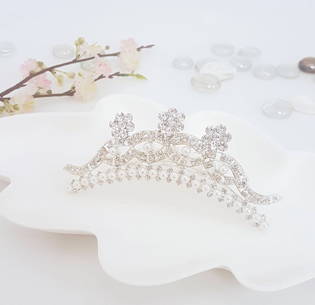 TR0190 Crystal and Pearl Flower Tiara