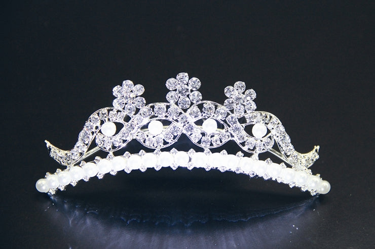 TR0190 Crystal and Pearl Flower Tiara