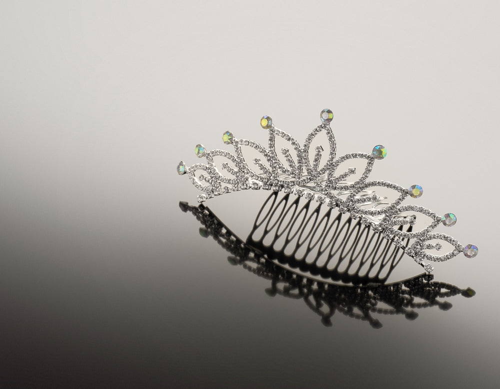 TR0509  Pointed Leaf Tiara with AB Rhinestones