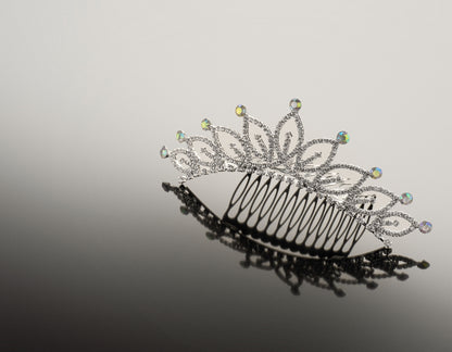 TR0509  Pointed Leaf Tiara with AB Rhinestones