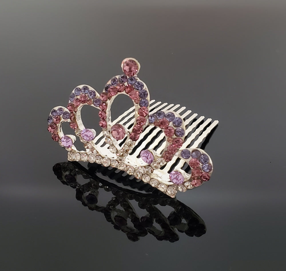 TR0516 Small Crown Tiara with Purple Crystals